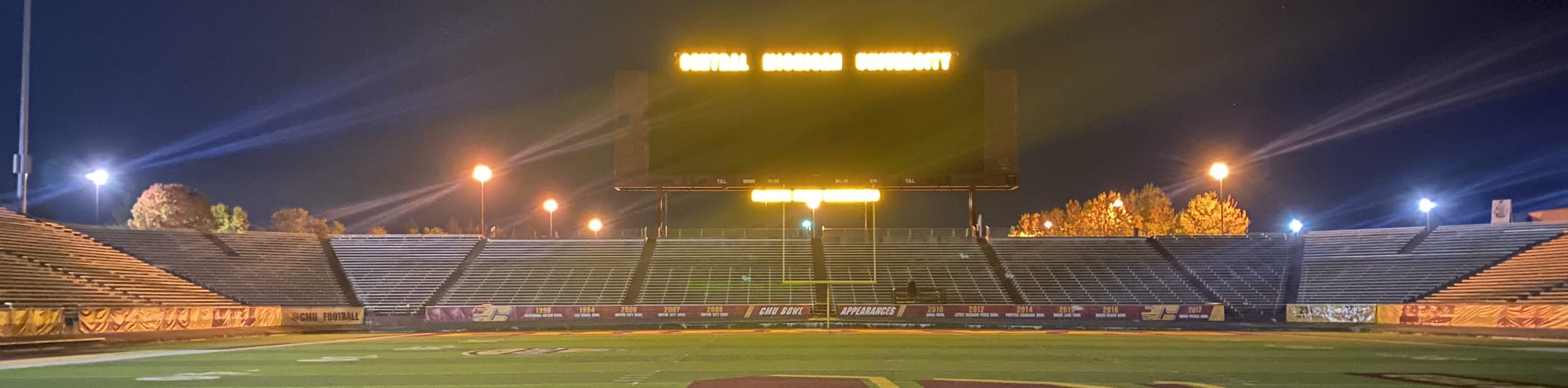 empty football stadium at night under the lights Cleveland